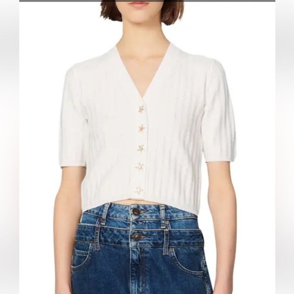 Sandro Nolan Star Button Crop sweater -off white